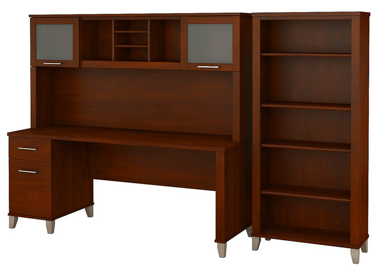 72in W Office Desk with Hutch and 5 Shelf Bookcase by Bush