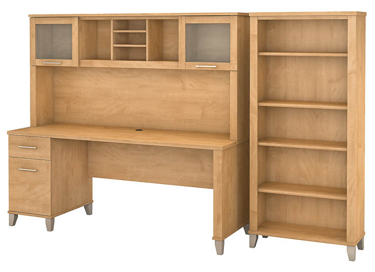72in W Office Desk with Hutch and 5 Shelf Bookcase by Bush