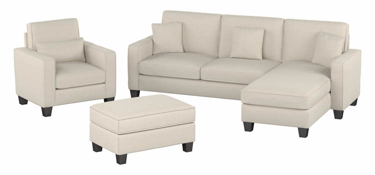 102in W Sectional Couch with Reversible Chaise Lounge, Accent Chair, and Ottoman by Bush
