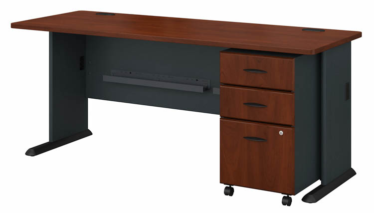 72in W Desk with Assembled 3 Drawer Mobile File Cabinet by Bush