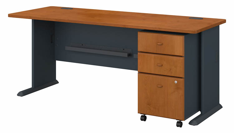 72in W Desk with Assembled 3 Drawer Mobile File Cabinet by Bush