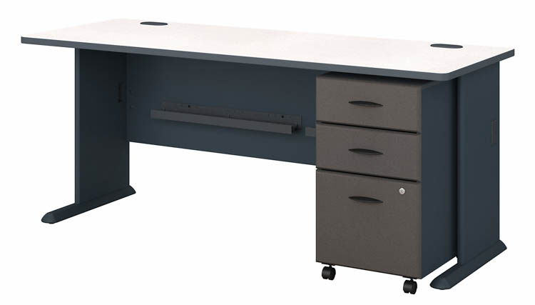 72in W Desk with Assembled 3 Drawer Mobile File Cabinet by Bush