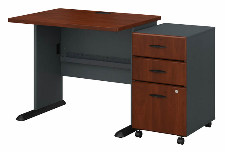 36in W Desk with Assembled 3 Drawer Mobile File Cabinet by Bush