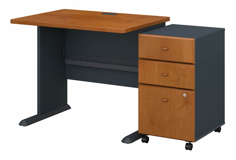 36in W Desk with Assembled 3 Drawer Mobile File Cabinet by Bush