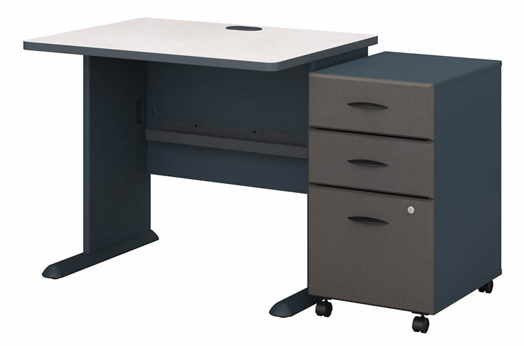 36in W Desk with Assembled 3 Drawer Mobile File Cabinet by Bush