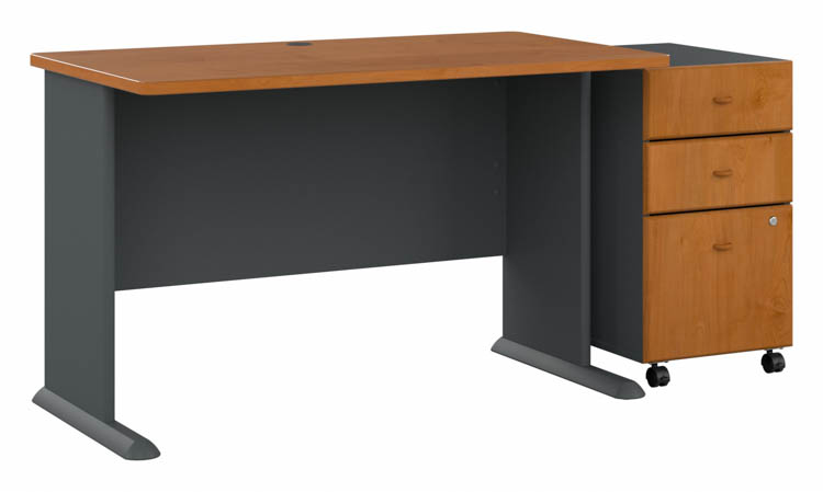 48in W Desk with Assembled 3 Drawer Mobile File Cabinet by Bush