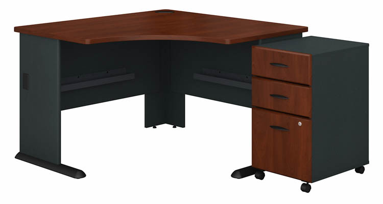 48in W Corner Desk with Assembled 3 Drawer Mobile File Cabinet by Bush