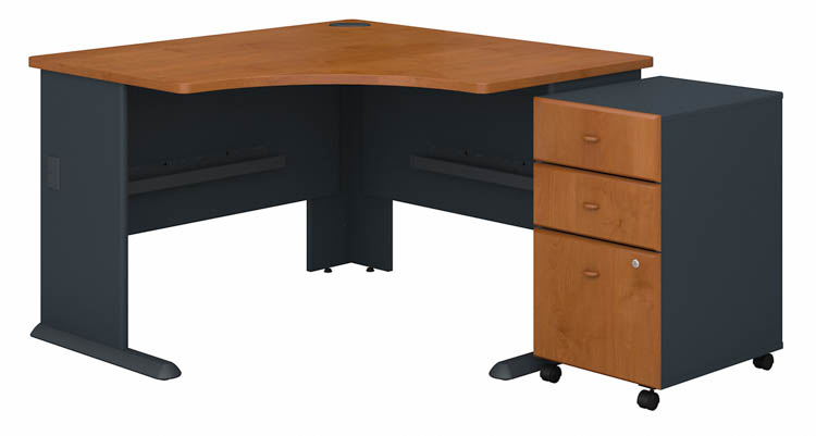 48in W Corner Desk with Assembled 3 Drawer Mobile File Cabinet by Bush