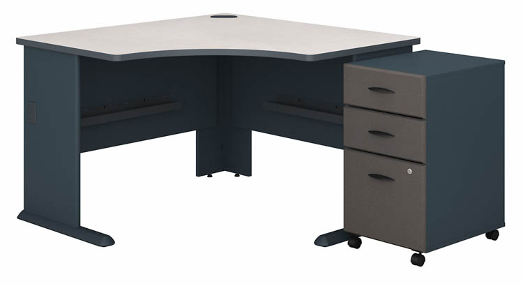 48in W Corner Desk with Assembled 3 Drawer Mobile File Cabinet by Bush