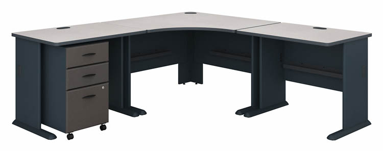 84in W x 84in D Corner Desk with Assembled 3 Drawer Mobile File Cabinet by Bush