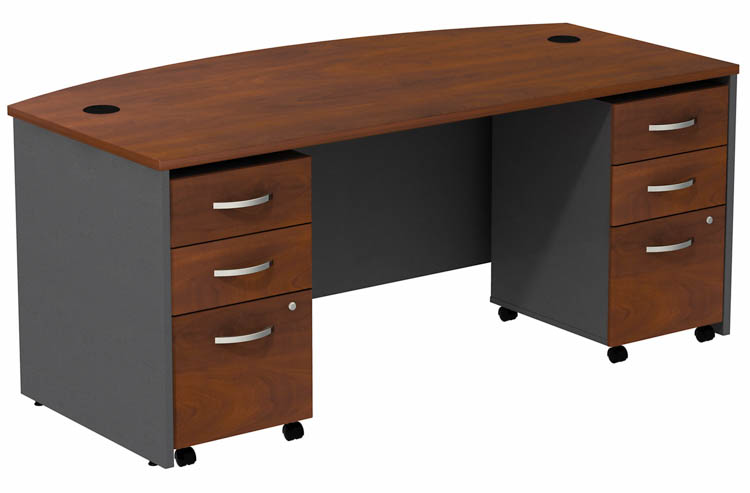 72in W Bow Front Desk with (2) Assembled 3 Drawer Mobile Pedestals by Bush