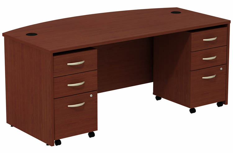 72in W Bow Front Desk with (2) Assembled 3 Drawer Mobile Pedestals by Bush