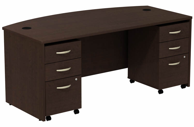 72in W Bow Front Desk with (2) Assembled 3 Drawer Mobile Pedestals by Bush