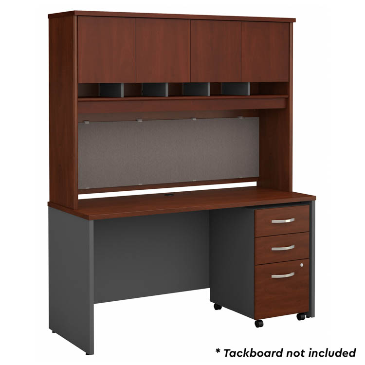 60in W x 24in D Office Desk with Hutch and Assembled 3 Drawer Mobile File Cabinet by Bush