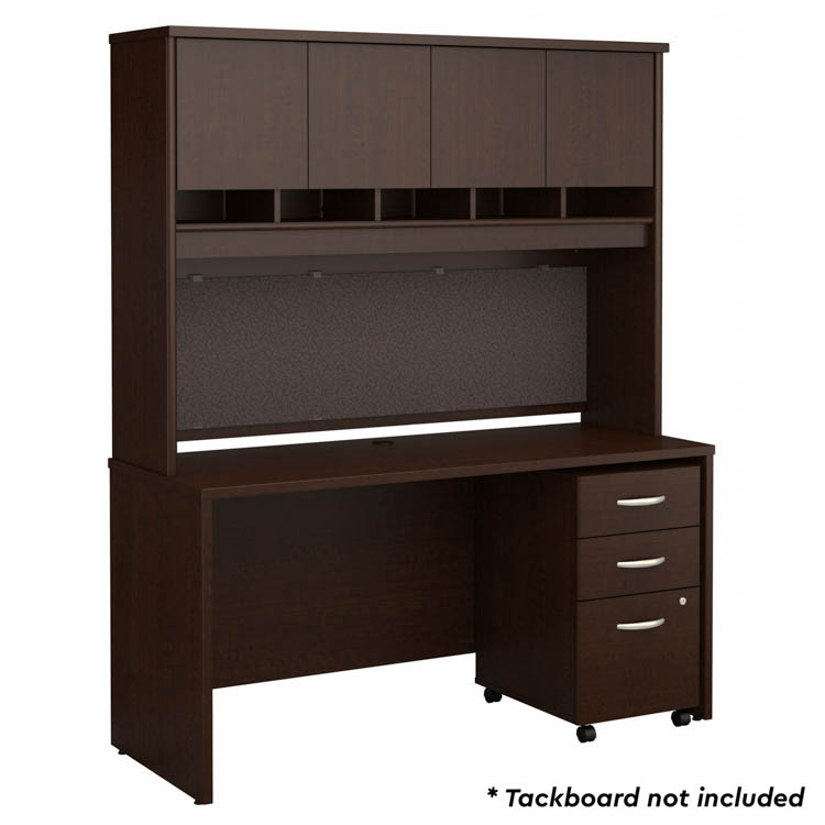 60in W x 24in D Office Desk with Hutch and Assembled 3 Drawer Mobile File Cabinet by Bush