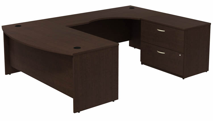 72in W Bow Front U-Shaped Desk with Assembled 2 Drawer Lateral File Cabinet by Bush