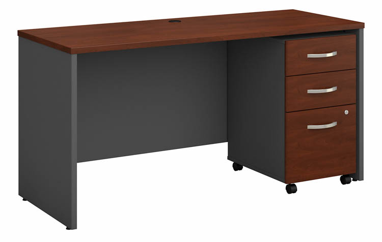 60in W x 24in D Office Desk with Assembled 3 Drawer Mobile File Cabinet by Bush