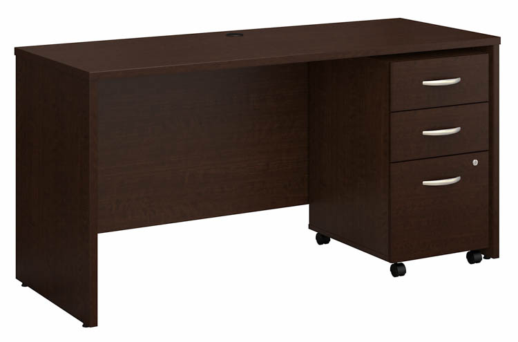 60in W x 24in D Office Desk with Assembled 3 Drawer Mobile File Cabinet by Bush