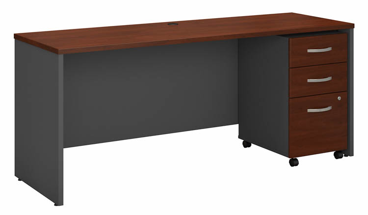 72in W x 24in D Office Desk with Assembled 3 Drawer Mobile File Cabinet by Bush