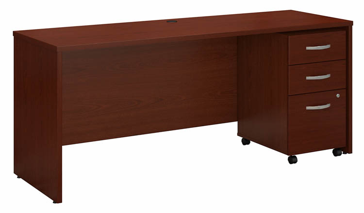 72in W x 24in D Office Desk with Assembled 3 Drawer Mobile File Cabinet by Bush