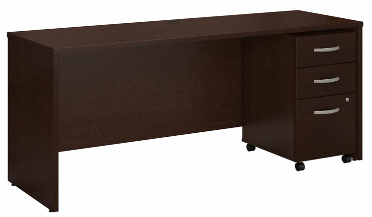 72in W x 24in D Office Desk with Assembled 3 Drawer Mobile File Cabinet by Bush