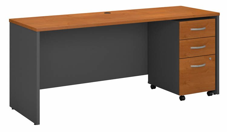 72in W x 24in D Office Desk with Assembled 3 Drawer Mobile File Cabinet by Bush