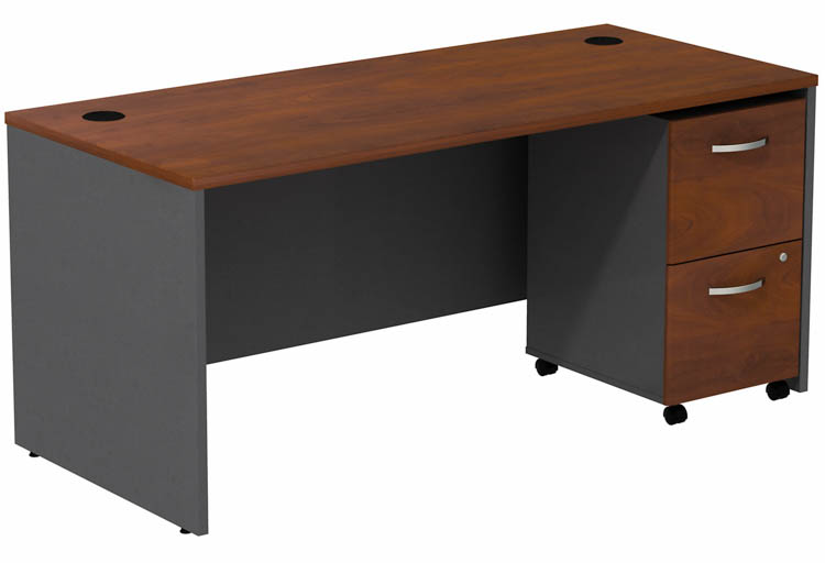 66in W Desk with Assembled 2 Drawer Mobile Pedestal by Bush