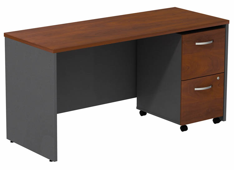60in W Desk Credenza with Assembled 2 Drawer Mobile Pedestal by Bush