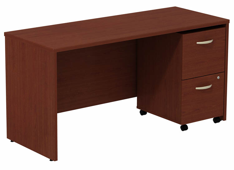 60in W Desk Credenza with Assembled 2 Drawer Mobile Pedestal by Bush