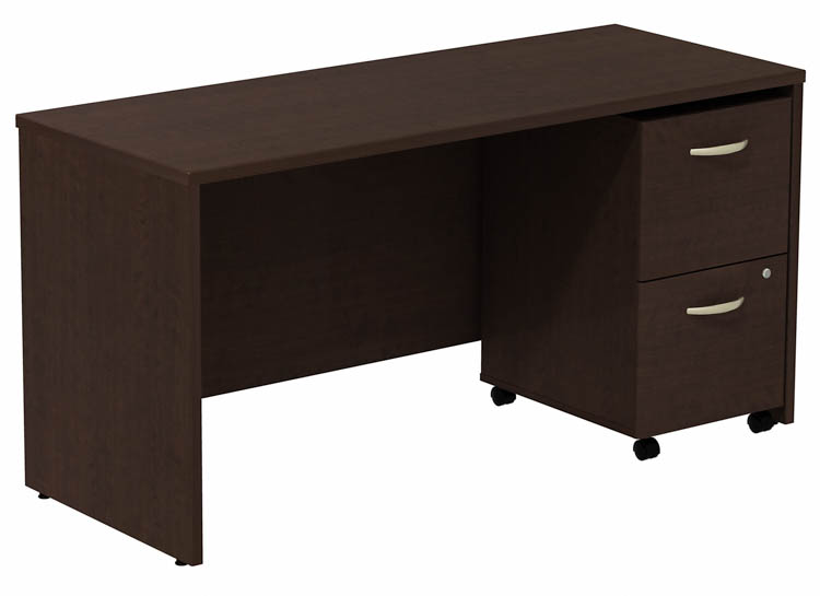 60in W Desk Credenza with Assembled 2 Drawer Mobile Pedestal by Bush