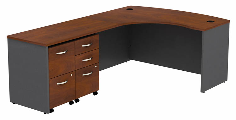 Bow Front L-Shaped Desk with (2) Assembled  Mobile Pedestals by Bush