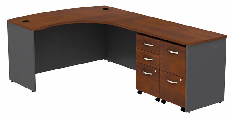 Bow Front L-Shaped Desk with (2) Assembled  Mobile Pedestals by Bush