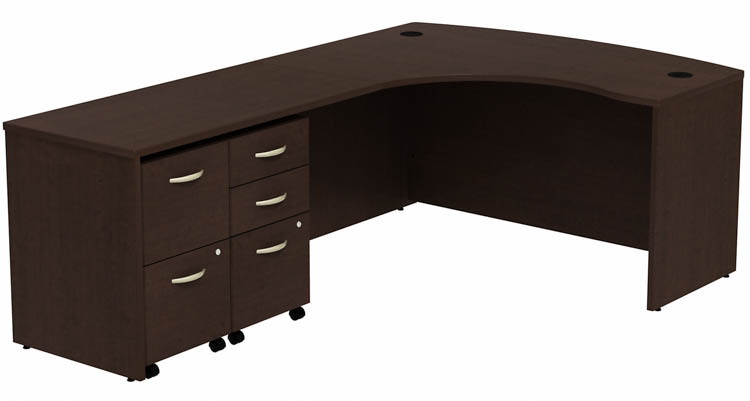 Bow Front L-Shaped Desk with (2) Assembled  Mobile Pedestals by Bush