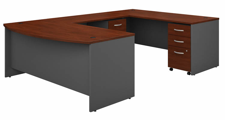 72in W x 36in D Bow Front U-Shaped Desk with (2) Assembled Mobile File Cabinets by Bush