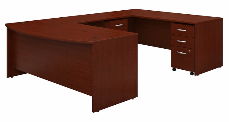 72in W x 36in D Bow Front U-Shaped Desk with (2) Assembled Mobile File Cabinets by Bush