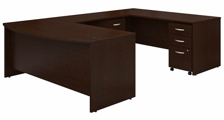 72in W x 36in D Bow Front U-Shaped Desk with (2) Assembled Mobile File Cabinets by Bush