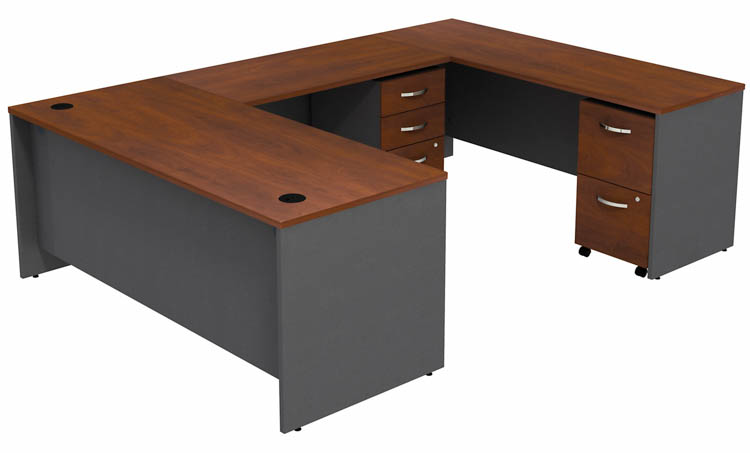72in W U-Shaped Desk with (2) Assembled Mobile File Cabinets by Bush