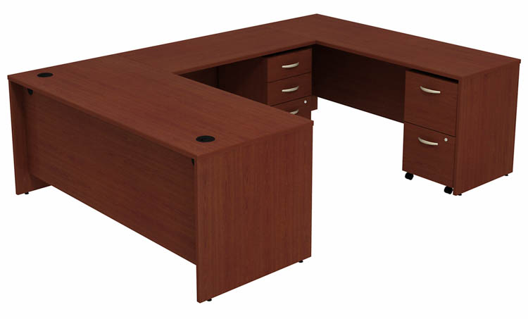 72in W U-Shaped Desk with (2) Assembled Mobile File Cabinets by Bush