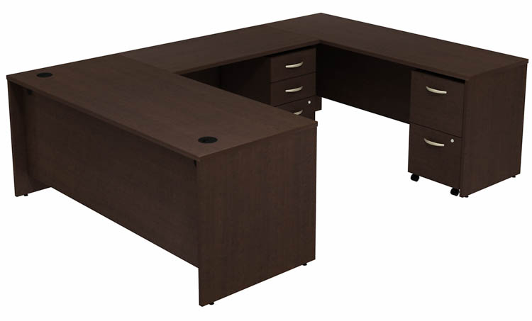 72in W U-Shaped Desk with (2) Assembled Mobile File Cabinets by Bush
