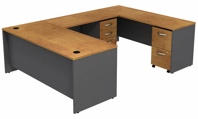 72in W U-Shaped Desk with (2) Assembled Mobile File Cabinets by Bush