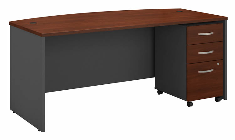 72in W x 36in D Bow Front Desk with Assembled 3 Drawer Mobile File Cabinet by Bush