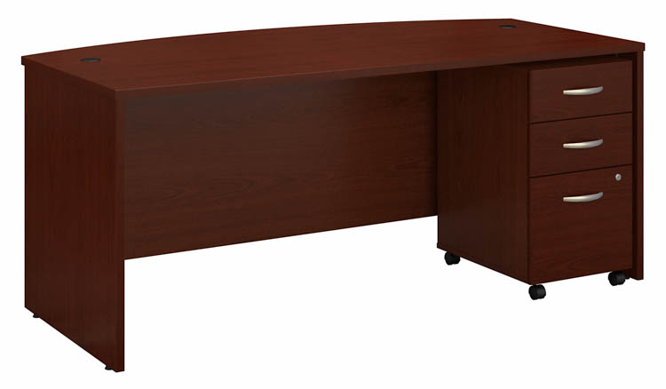 72in W x 36in D Bow Front Desk with Assembled 3 Drawer Mobile File Cabinet by Bush