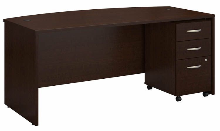 72in W x 36in D Bow Front Desk with Assembled 3 Drawer Mobile File Cabinet by Bush