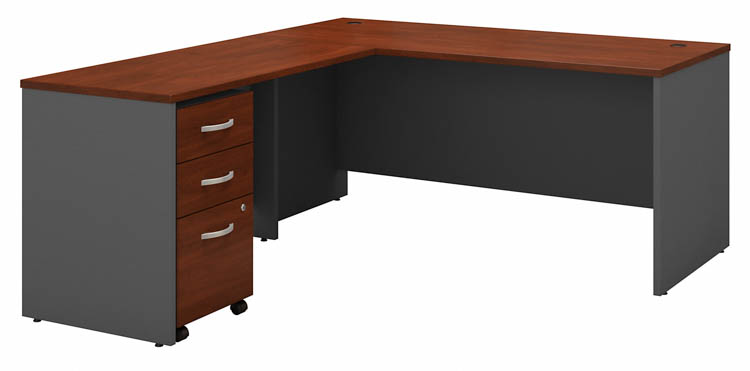 66in W L-Shaped Desk with Assembled 3 Drawer Mobile File Cabinet by Bush