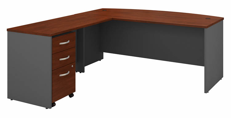 72in W Bow Front L-Shaped Desk with Assembled 3 Drawer Mobile File Cabinet by Bush