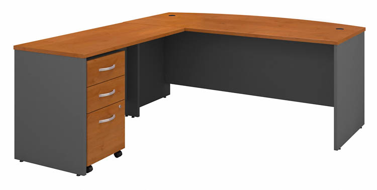 72in W Bow Front L-Shaped Desk with Assembled 3 Drawer Mobile File Cabinet by Bush