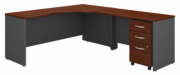 72in W Right Handed Corner Desk with 48in W Return and Assembled 3 Drawer Mobile File Cabinet by Bush