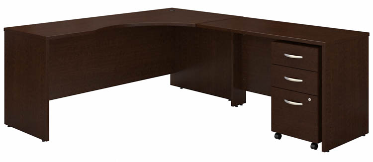 72in W Right Handed Corner Desk with 48in W Return and Assembled 3 Drawer Mobile File Cabinet by Bush