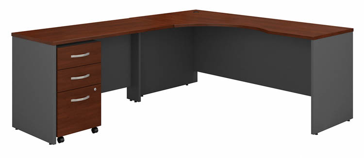 72in W Left Handed Corner Desk with 48in W Return and Assembled 3 Drawer Mobile File Cabinet by Bush