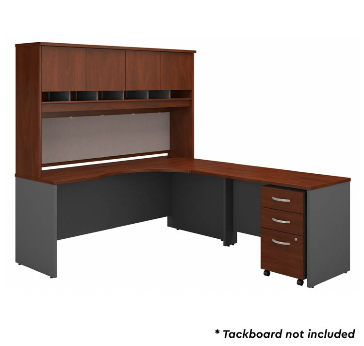 72in W Right Handed Corner Desk with Hutch and Assembled 3 Drawer Mobile File Cabinet by Bush